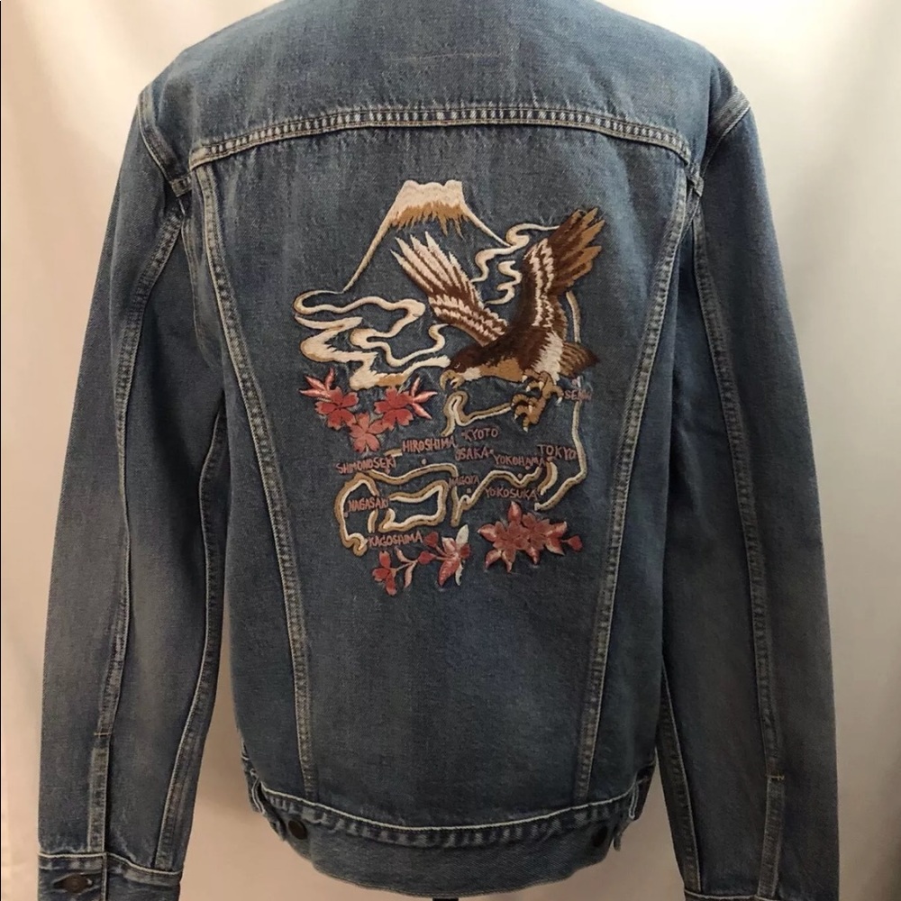 Levi's Blue Bomber Jacket with Dragon Embroidery